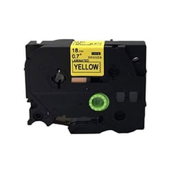 Fita laminada compatível com TZe-641. Texto preto sobre fundo amarelo. Largura: 18 mm. Comprimento: 8 m - TZe-641C (Compatível)