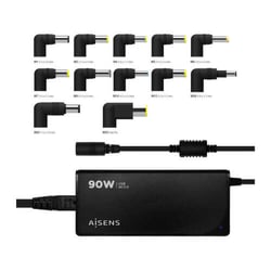 Carregador automático universal de 90 W para computadores portáteis com 12 conectores + USB-A QC.3.0 - Preto - Aisens 181651