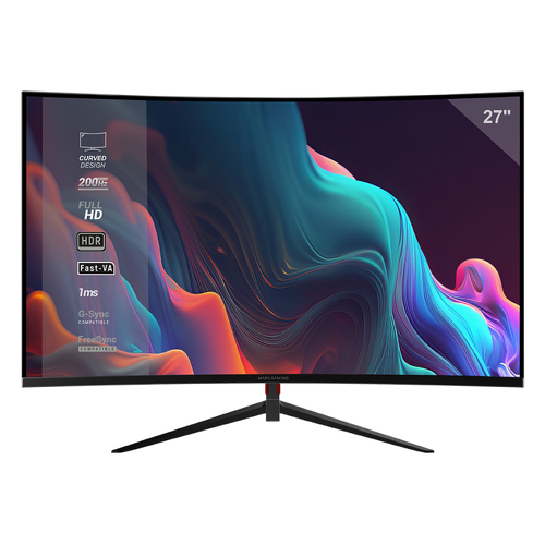 MARS GAMING MV-27C 1MS 200HZ FHD 1920 1080 CURVED 27INCH FRAMELESS SLIM MONITOR FREESYNC & GSYNC SUPPORT HDR10 TECHNOLOGY HDMI 3.5MM - Mars Gaming MV27C