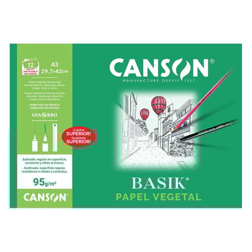 Papel Vegetal A3 95g Canson Basik Minipack 12Fls - Canson 1834714