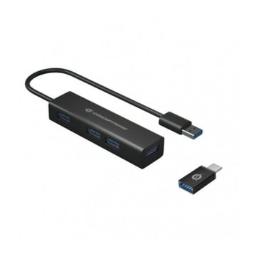 Hub USB-A 3.0 da Conceptronic com adaptador 4x USB-A 3.0 + USB-C - Caixa em alumínio - Conceptronic HUBBIES06B