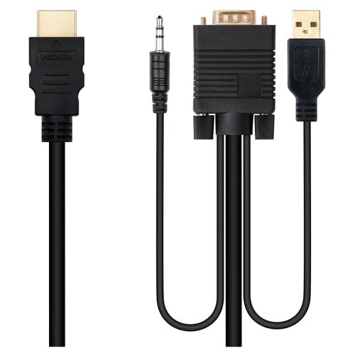 Cabo conversor HDMI para VGA+Jack3.5+USB-A 1,8 m - Preto - Nanocable 231997