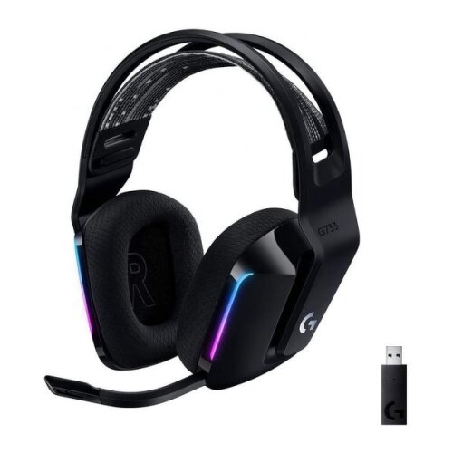 Logitech G733 Auscultadores para jogos DTS 7.1 sem fios com microfone - Tecnologia Lightspeed - Iluminação RGB - Bateria com autonomia até 29 horas - Microfone amovível - Almofadas almofadadas - Controlos no ouvido - Preto - Logitech 981-000864