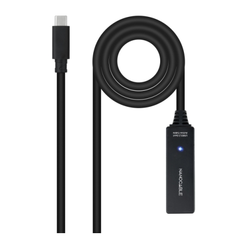 Cabo de extensão Nanocable USB-C 3.2 macho para USB-C 3.2 fêmea - 5 metros - Amplificador - Preto - Nanocable 10.01.1311
