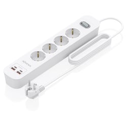 Aisens Ext Multi 4 Tomadas + Carregador PD3,0 20W 2xUSB-C 2xUSB-A 1,4M Branco - Aisens ASPS-2A2C12-W