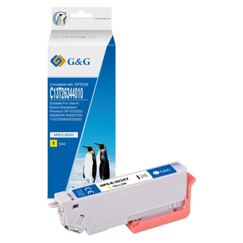G&G Epson T2634/T2614 (26XL) Amarelo Cartucho de Tinta Compatível, 11 ml - Tinteiro Compatível C13T26344012/C13T26144012