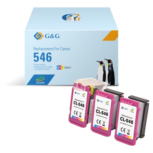 G&G Canon CL546 Color Pack de 3 Cartuchos de Tinta Compatível, s - Eco Saver - Muestra Nivel de Tinta3x 180 Páginas - Tinteiro Compatível 8288B001/8289B001