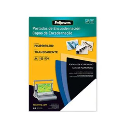 Fellowes Pack de 100 Portadas de Polipropileno A4 - 500 Micras - Acabado de Calidad - Color Transparente - Fellowes 54770