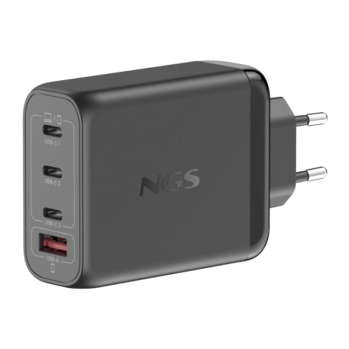 Carregador de parede universal NGS Bud 140W 140W Ultra rápido - GaN - 3x USB-C PD & PPS, 1x USB-A QC 3.0 - Cor preta - NGS 304302
