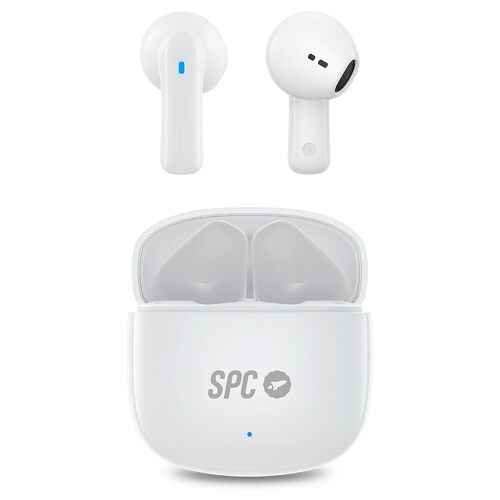 SPC True Wireless Zion 2 Play - 28 horas de autonomia - Base de carregamento USB-C - Controlo tátil - Compatível com assistentes de voz - Luzes indicadoras LED - Branco - SPC 236032