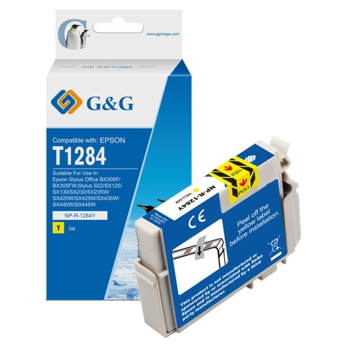 G&G Epson T1284 Amarelo Cartucho de Tinta Compatível, 7 ml - Tinteiro Compatível C13T12844012