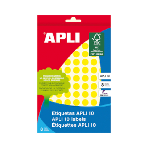 Etiquetas redondas 10mm Amarelo 1008un - APLI APL02730