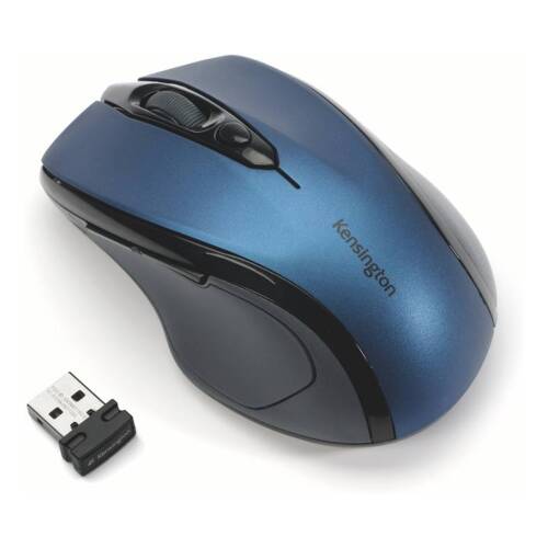 Rato ótico sem fios Kensington PRO Fit - Tamanho médio - Conectividade sem fios 2.4 Ghz - Design ergonómico - Painéis de borracha macia - Sensor ótico de alta definição - Cor azul - Kensington K72421WWWW - Kensington K72421WWWWW