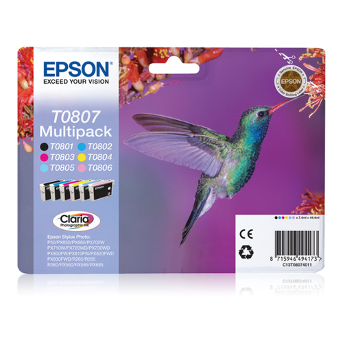 Tinteiro EPSON T0807 Multipack 6 Cores + RF - Stylus Photo P50,PX6/7/8xx,R2xx/R360/RX5/6xx - Epson TTSTC13T08074021