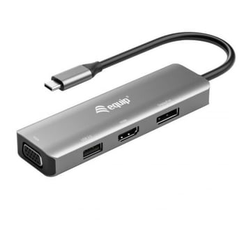 Hub USB-C Equip com USB 2.0, HDMI, VGA e DisplayPort - Caixa em alumínio - Equip 133485