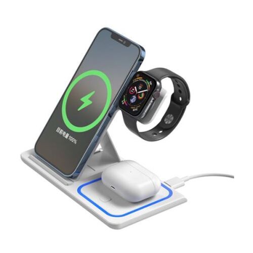 XO WX023 Estação de carregamento sem fios tripla de 15 W - Carrega até 3 dispositivos em simultâneo - Deteção automática - Branco - XO 167611