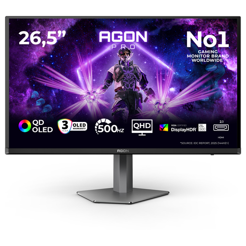 AOC Monitor QD-OLED de 27", 16:9, QHD, 0,03 ms, 500 Hz, HDMI, DP, USB, Som, com referência AG276QKD2 - AOC AG276QKD2