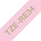 Fita de tecido. Texto ouro sobre fundo rosa. Largura: 12mm. Comprimento: 4m - Brother TZe-RE34