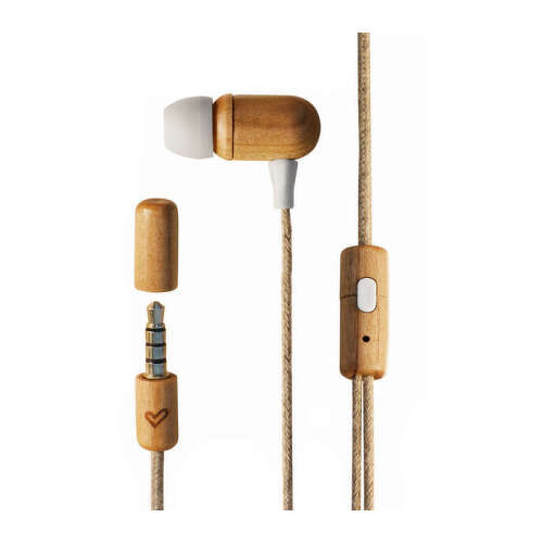 Energy Sistem Auscultadores Eco CherryWood - Mini Jack - Madeira sustentável - Cabo de cânhamo - Microfone - Controlo de conversação - Cor castanha - Energy Sistem 242877