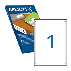 Multi3 Embalagem de 100 etiquetas brancas com rebordo em branco, tamanho 199,6X289,1mm, com adesivo permanente para múltiplas utilizações - Multi3 199701