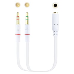Cabo adaptador de áudio nanocabo Jack 3,5 mm fêmea 4 pinos para 2x jack 3,5 mm macho 3 pinos 0,20 m - cor branca - Nanocable 10.24.1203