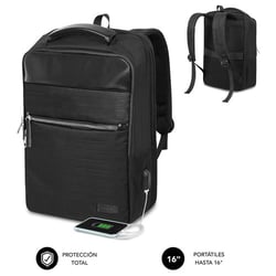 Mochila Subblim Air Padding para computadores de 15,6" - Alta proteção com sistema Air Padding - Resistente à água - Suporte USB - Curto preto - Subblim 234147