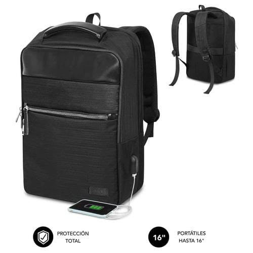 Mochila Subblim Air Padding para computadores de 15,6" - Alta proteção com sistema Air Padding - Resistente à água - Suporte USB - Curto preto - Subblim 234147