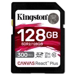 KINGSTON 128GB Canvas React Plus SDXC UHS-II 300R/260W U3 V90 for Full HD/4K/8K - Kingston SDR2/128GB