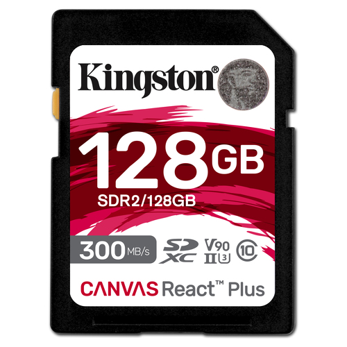 KINGSTON 128GB Canvas React Plus SDXC UHS-II 300R/260W U3 V90 for Full HD/4K/8K - Kingston SDR2/128GB