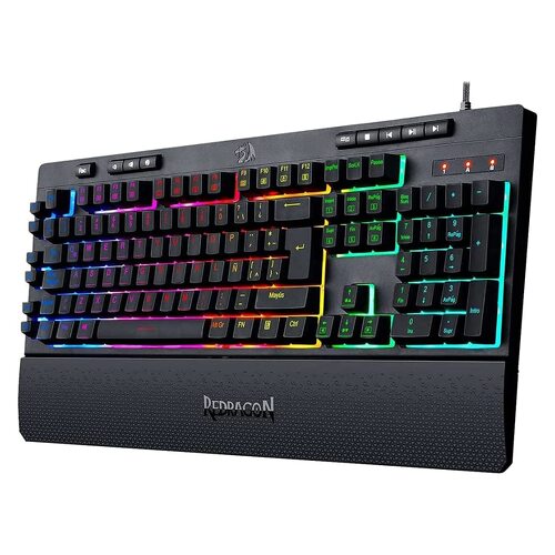 Teclado para jogos Redragon Shiva K512 USB - Iluminação RGB - Teclas macro - Apoio de pulso amovível - À prova de salpicos - Redragon K512RGB-SPS