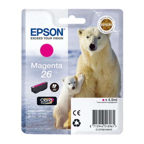 EPSON TINTEIRO MAGENTA 26XL ALTA CAP C/ALARME XP-800/700/600/605/820/720/620/625 - Epson C13T26334022