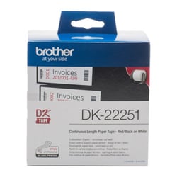 Fita contínua de papel térmico com impressão a preto e vermelho (branca). Largura: 62 mm. Comprimento: 15,24m - Brother DK22251