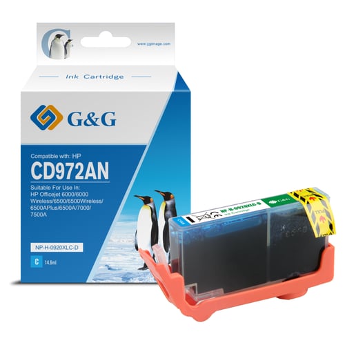 G&G HP 920XL Cião/Azul Cartucho de Tinta Compatível, 14.6 ml - Tinteiro Compatível CD972AE