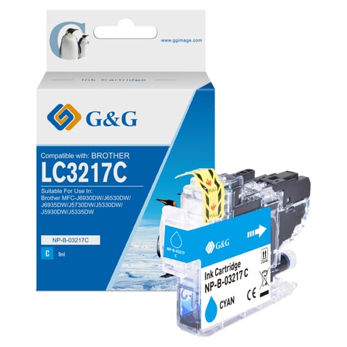 G&G Brother LC3217 Cião/Azul Cartucho de Tinta Compatível, 10 ml - Tinteiro Compatível LC3217C