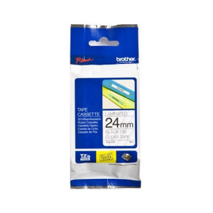 Fita laminada. Texto preto sobre fundo transparente. Largura: 24 mm. Comprimento: 8 m - Brother TZe151