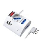 Extensão de corrente Ewent com 6 tomadas de mesa - 2 tomadas L + 1 tomada L/F (Schuko) - 2x USB-A - 1x USB-C - tomada italiana plana e angular - interrutor de ligar/desligar - cabo de 1,5 m - cor branca - Ewent EW3868