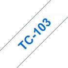 Fita laminada. Texto azul sobre fundo transparente. Largura: 12 mm. Comprimento: 7,7 m - Brother TC103