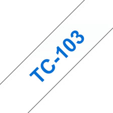 Fita laminada. Texto azul sobre fundo transparente. Largura: 12 mm. Comprimento: 7,7 m - Brother TC103