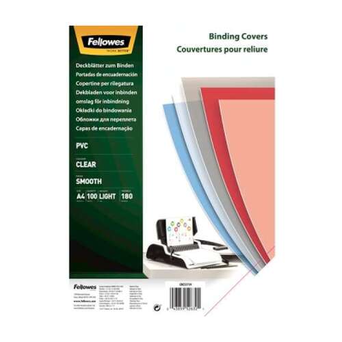 Fellowes Pack de 100 Portadas para Encuadernar de PVC A4 180 Micras - Transparentes - Fellowes 5375901