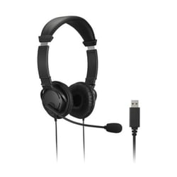 Auricular USB Kensington com microfone - Banda para a cabeça ajustável - Almofadas para os ouvidos almofadadas - Controlos no cabo - Cabo de 1,80 m - Preto - Kensington K33065WWWWWW