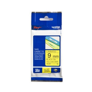 Fita laminada. Texto preto sobre fundo amarelo. Largura: 9 mm. Comprimento: 8 m - Brother TZe621