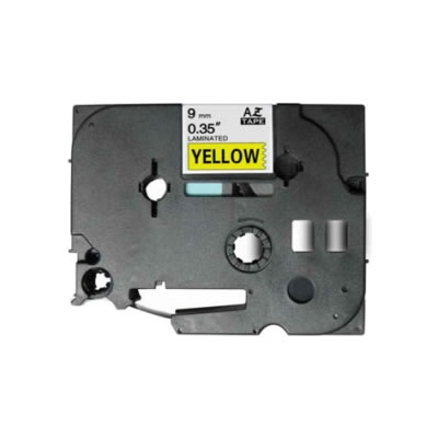 Fita laminada compatível com TZe-621. Texto preto sobre fundo amarelo. Largura: 9 mm. Comprimento: 8 m - TZe-621C (Compatível)