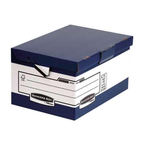 Fellowes Bankers Box Ergo-Stor Maxi File Box com pegas ergonómicas - Tampa fixa - Montagem automática de dobragem rápida - Cartão reciclado com certificação FSC - Fellowes 0048901