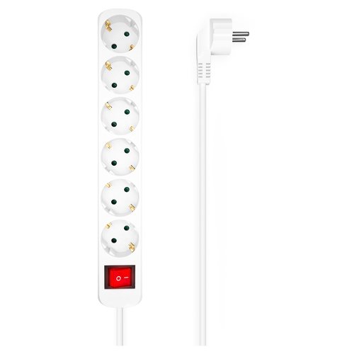 Aisens Multiple Power Strip 6 Outlets com Switch com Cabo 3×1,5mm2 - 1,4m - Cor Branca - Aisens A154-0535
