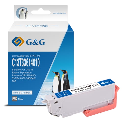 G&G Epson T3361/T3341 (33XL) Preto Photo Cartucho de Tinta Compatível, 11 ml - Tinteiro Compatível C13T33614012/C13T33414012
