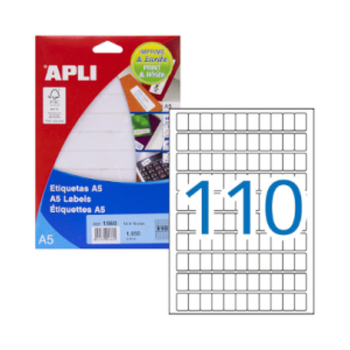 Etiquetas 012x018mm 15Fls A5 Apli 1650un - APLI APL1860