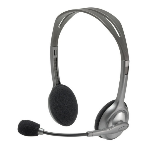 Logitech H110 Auscultadores estéreo com microfone dobrável - Banda para a cabeça ajustável - Ficha de 3,5 mm - Cabo de 1,80 m - Cinzento - Logitech 981-000271