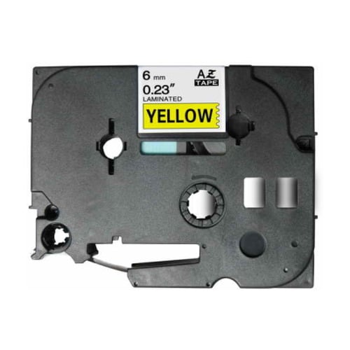 Fita de etiquetas laminadas genéricas Brother TZe611 - Texto preto sobre fundo amarelo - Largura 6 mm x 8 metros - BR-TZE611