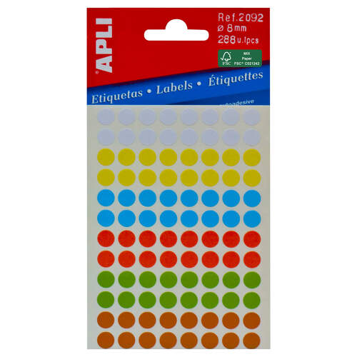 Etiquetas para Mini-Bolsas Apli Cores Sortidas Ø 8.0mm 3 Folhas - APLI 208186