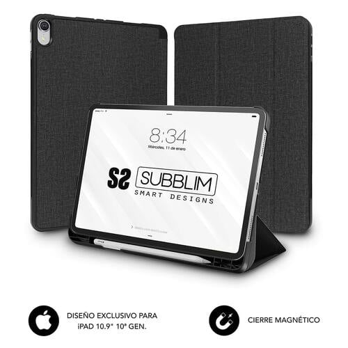 Capa Subblim Exclusiva para Ipad 10ª Geração 10,9 Polegadas - Capa anti-choque - Bordas reforçadas - Parte traseira rígida - Design ultra-leve - Função de suporte - Espaço para Apple Pencil - Fecho magnético - Preto - Subblim 234097